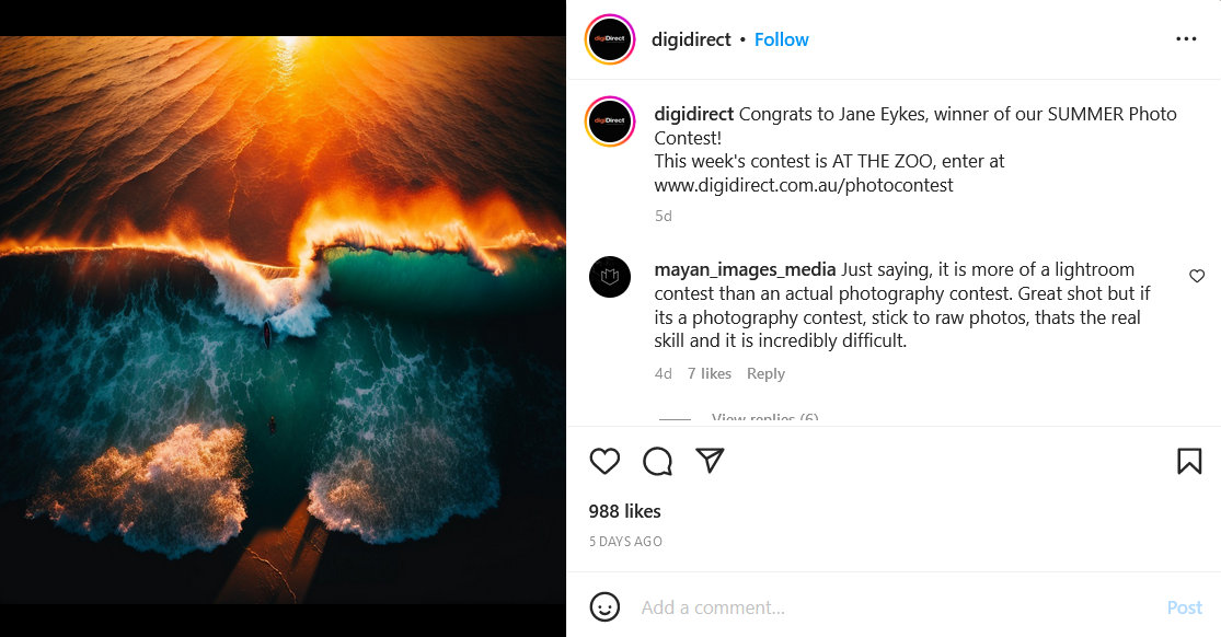 This image won DigiDirect's Weekly Photo Contest. Upon further observation, it's clearly not a 'real' photo.